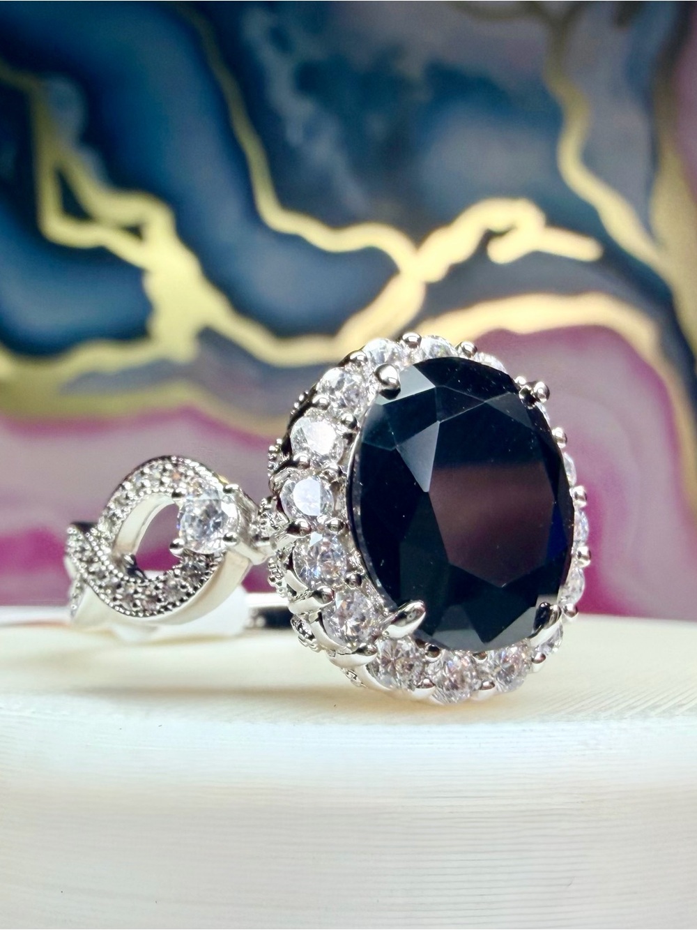 Bomb Party The 2424 Ring- Black Onyx on Rhodium- Size 10 RG77681